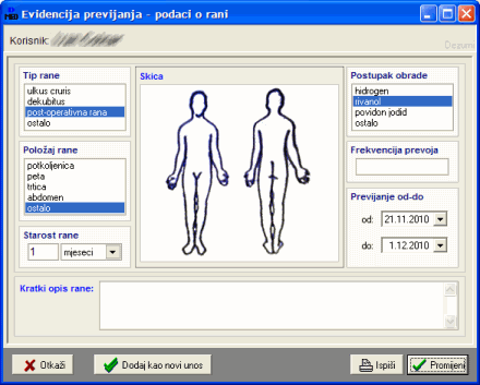 evidencija previjanja korisnika u modulu DOMEK Medicina