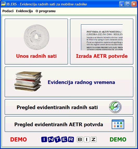 izgled sučelja glavnog prozora programa IB.ERS